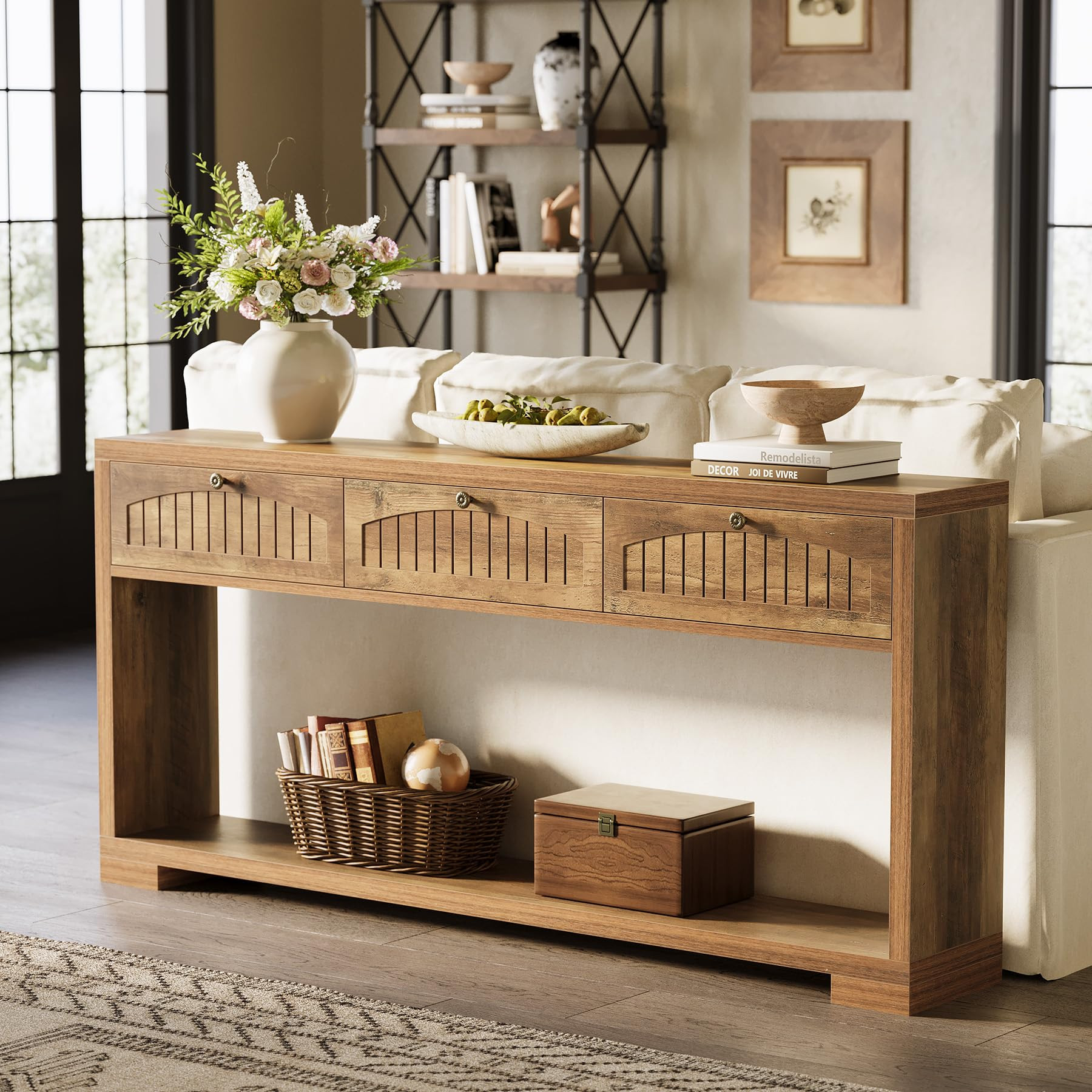 LITTLE TREE 70.8-Inch Long Console Table with 3 Drawers, Farmhouse Narrow Entryway Table for Hall... | Amazon (US)