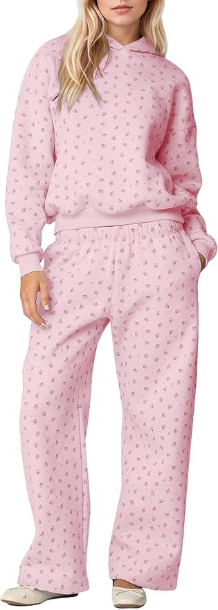 OLAPTA Women 2 Piece Outfits Ditsy Flower Print Sweatsuits Sets Long Sleeve Sweatshirts Wide Leg ... | Amazon (US)