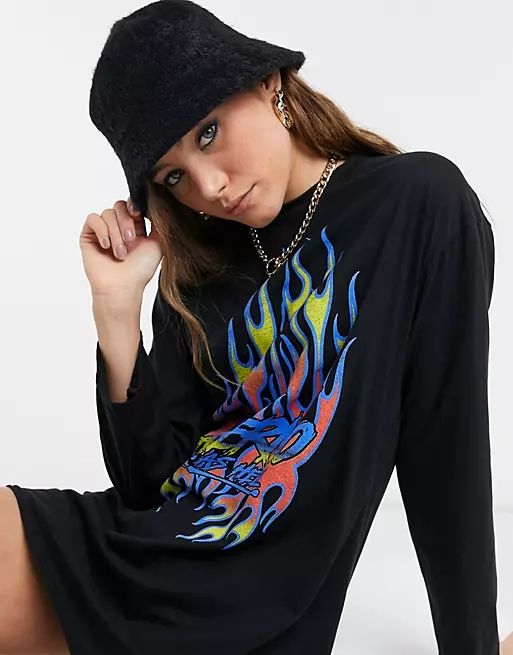Rokoko oversized long sleeve t-shirt dress with flame graphic | ASOS (Global)