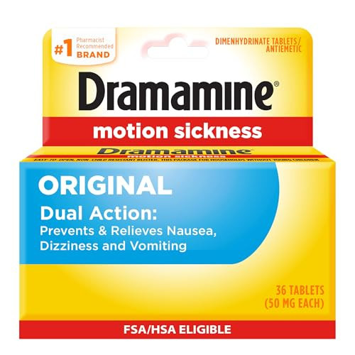 Dramamine Motion Sickness Original, for Nausea Relief During Travel, 36 Count | Amazon (US)