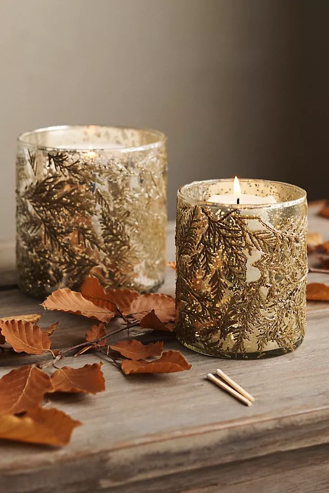 Leafy Mercury Glass Candle Holders, Set of 2 | Anthropologie (US)