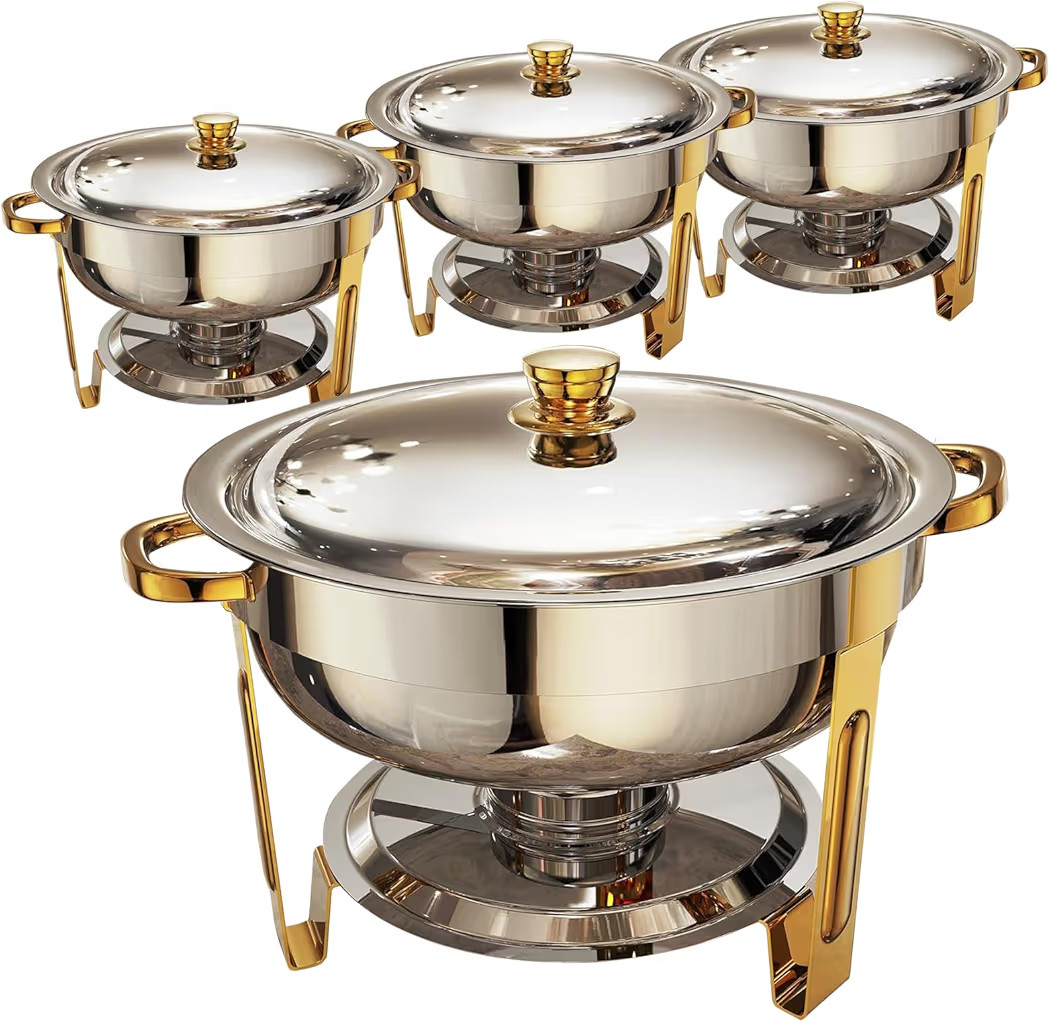 Chafing Dishes for Buffet 4 Pack, 6QT Round Chafing Dish Buffet Set Stainless Steel Buffet Food W... | Amazon (US)