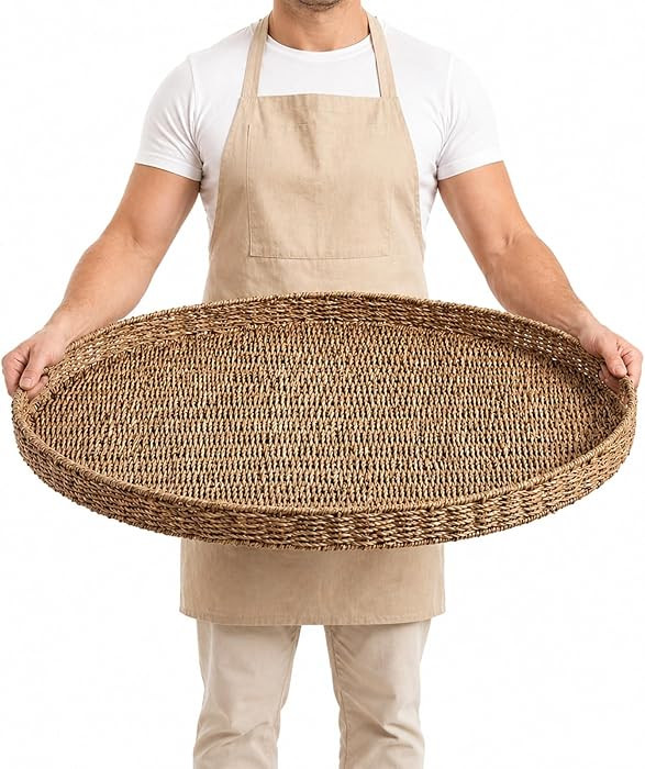 Extra Large Round Wicker Tray with Handles 26.77 Inches Round Rattan Tray Handwoven Seagrass Wick... | Amazon (US)