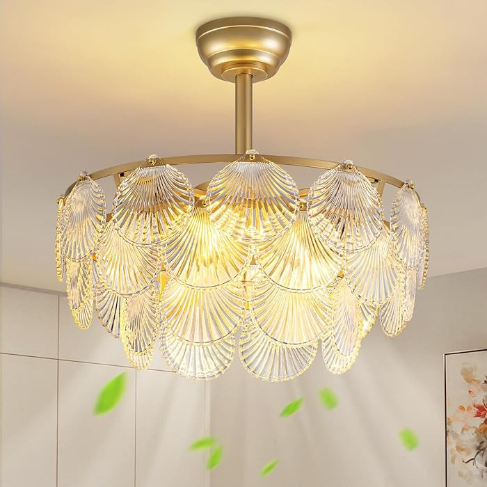 NOXARTE 22 Inch Crystal Ceiling Fan with Light, Multi-Tier Shell Cloud Glass Metal Caged Ceiling ... | Amazon (US)