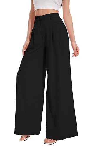 FUNYYZO Palazzo Wide Leg Dress Pants Womens High Waisted FlowyTrousers Casual Work Pants C-Black | Amazon (US)