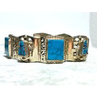 Vintage Turquoise 925 Sterling Silver Bracelet | Etsy (US)