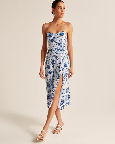 Satin High-Slit Midi Dress | Abercrombie & Fitch (US)