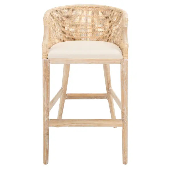 SAFAVIEH Brando Rattan 30-inch Bar Stool - 22.3" W x 20.5" L x 39" H - Natural White Wash/White W... | Bed Bath & Beyond