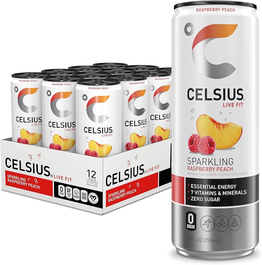 CELSIUS Sparkling Raspberry Peach, Functional Essential Energy Drink 12 Fl Oz (Pack of 12) | Amazon (US)
