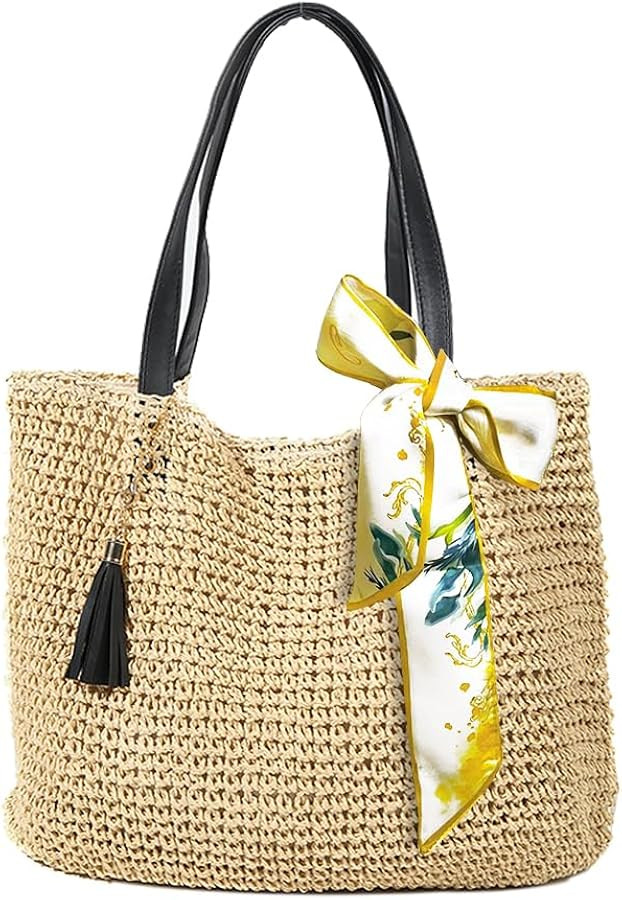 Straw Beach Bags for Women Woven Tote Bag Summer Travel Beach Handbag Handmade Boho Straw Bag for... | Amazon (CA)