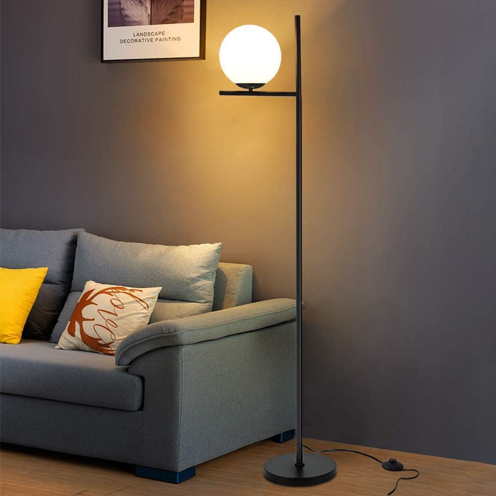 Depuley Black LED Floor Lamp with Matte Glass Globe, 3000K Warmwhite, Modern Tall Pole Light with... | Amazon (UK)