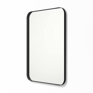 better bevel 24 in. x 36 in. Metal Framed Rounded Rectangle Bathroom Vanity Mirror in Black 20017... | The Home Depot