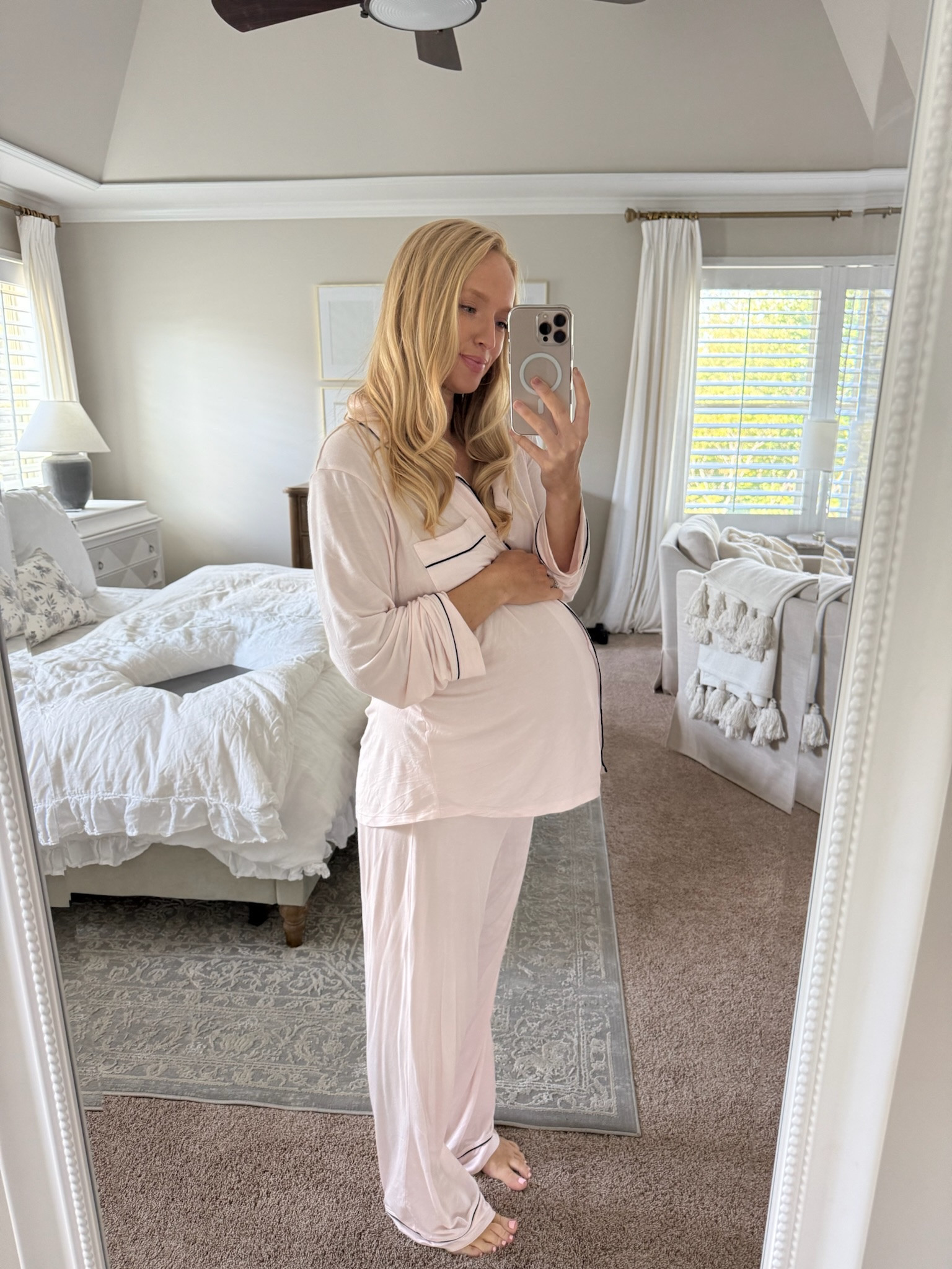 My favorite pajamas this year! They are so lightweight and comfy plus I just adore this color. I sized up to a medium for extra length and room with a bump, but they’re TTS - a little roomier than the Nordstrom pajamas fit. 

#LTKBump