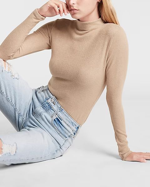Cozy Fitted Long Sleeve Mock Neck Tee | Express