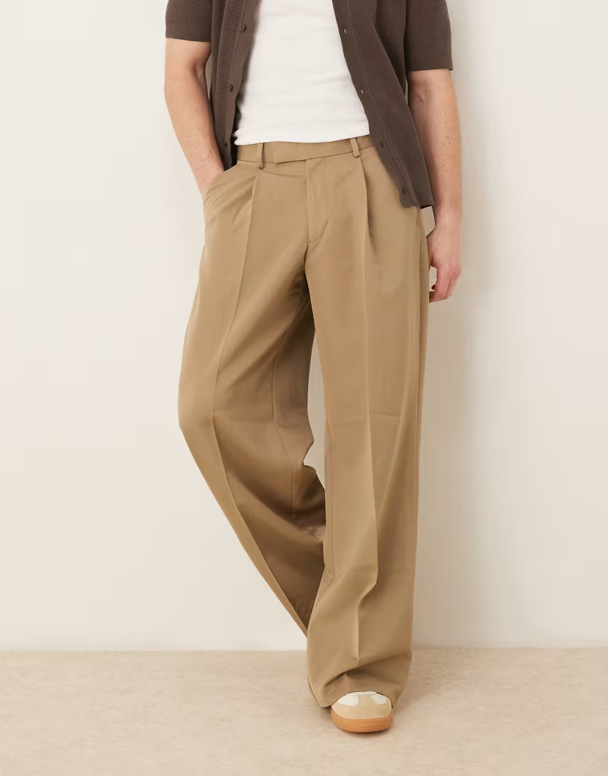 ASOS DESIGN loose fit dress pants with front pleats in charcoal-Brown | ASOS (Global)