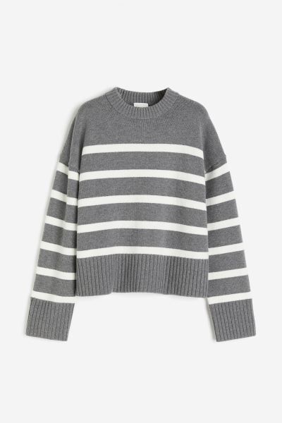 Loose Fit Sweater - Dark gray/striped - Ladies | H&M US | H&M (US + CA)