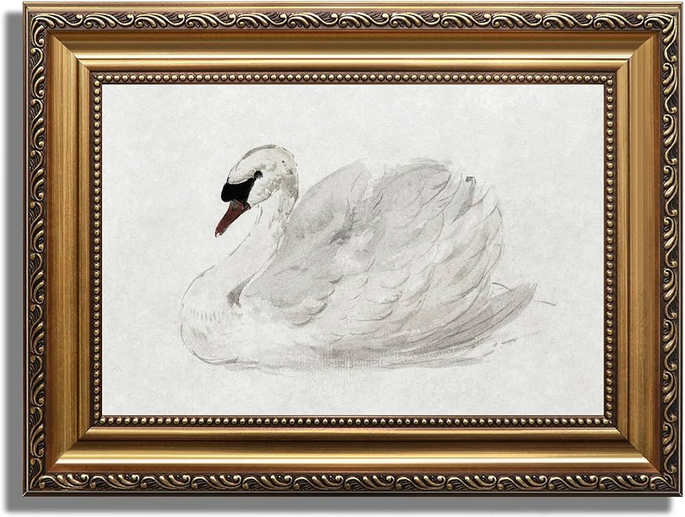 ASTRDECOR Vintage Gold Framed Wall Art for Bedroom Decor, Swan Canvas Wall Art Prints, White Zwaa... | Amazon (US)