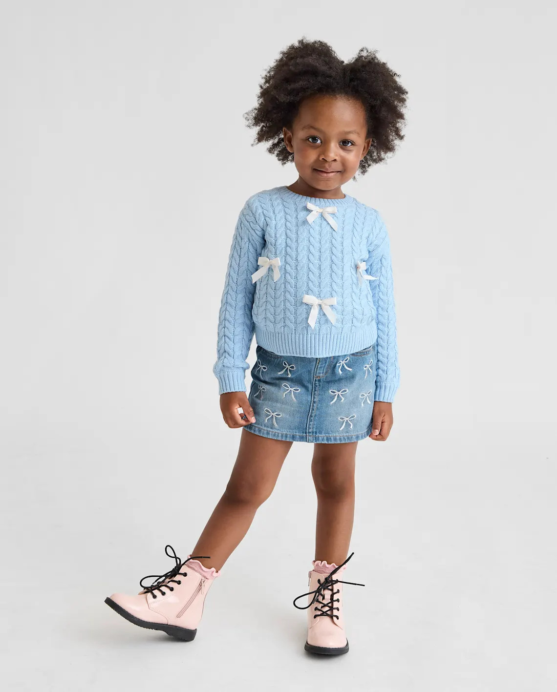 Toddler Girls Bow Cable Knit Sweater - blue | The Children's Place