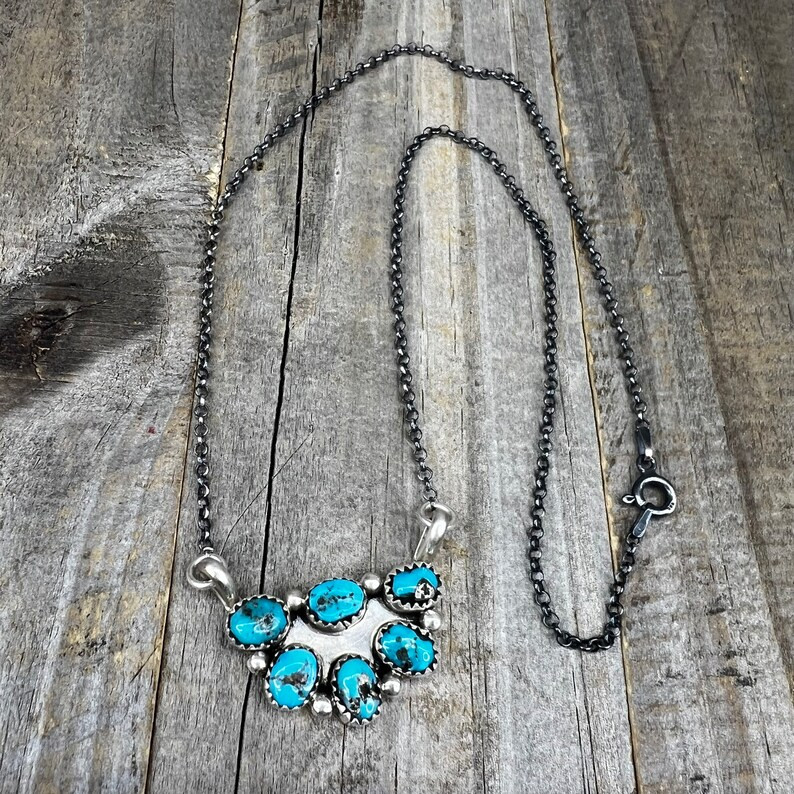 Navajo Made Turquoise Nugget Cluster Vintage Necklace Sterling Silver - Etsy | Etsy (US)