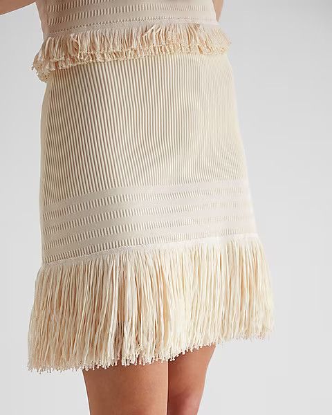 High Waisted Ribbed Fringe Sweater Mini Skirt | Express