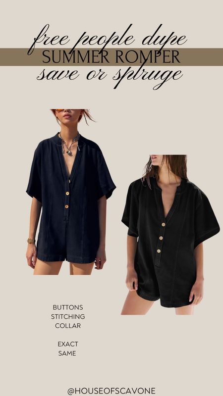 a great fp dupe! exact buttons, stitching, v neck, collar #freepeopledupe #freepeopledoop #freepeople #romper #eastonromper #summertime #summerclothes #summerdaydate #summerootd #ootd #datenightoutfit

#LTKSeasonal #LTKfindsunder50 #LTKfindsunder100