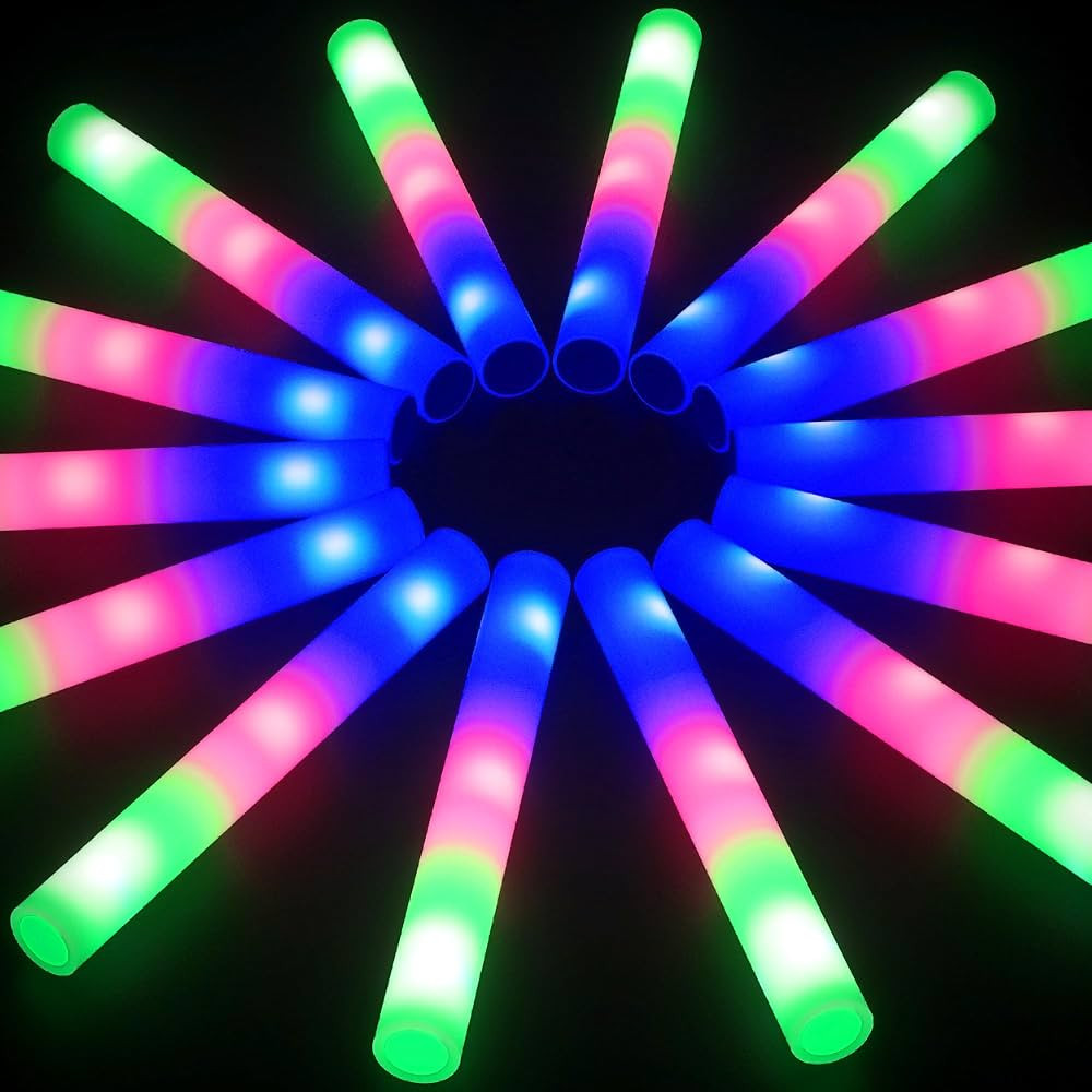 50Pcs Foam Glow Sticks Bulk Party Pack, 16‘’Big Led Light Up Foam Sticks with 3 Flashing Effe... | Amazon (US)