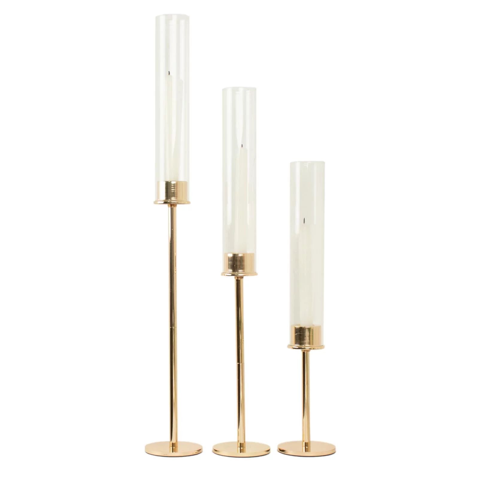 Efavormart Set Of 3 | Gold Metal Clear Glass Hurricane Taper Candlestick Holders, Tiered Candle S... | Walmart (US)