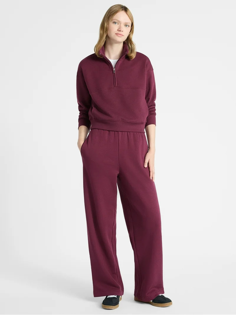 No Boundaries Wide-Leg Foldover Fleece Pants, 30'' Inseam, Women's | Walmart (US)