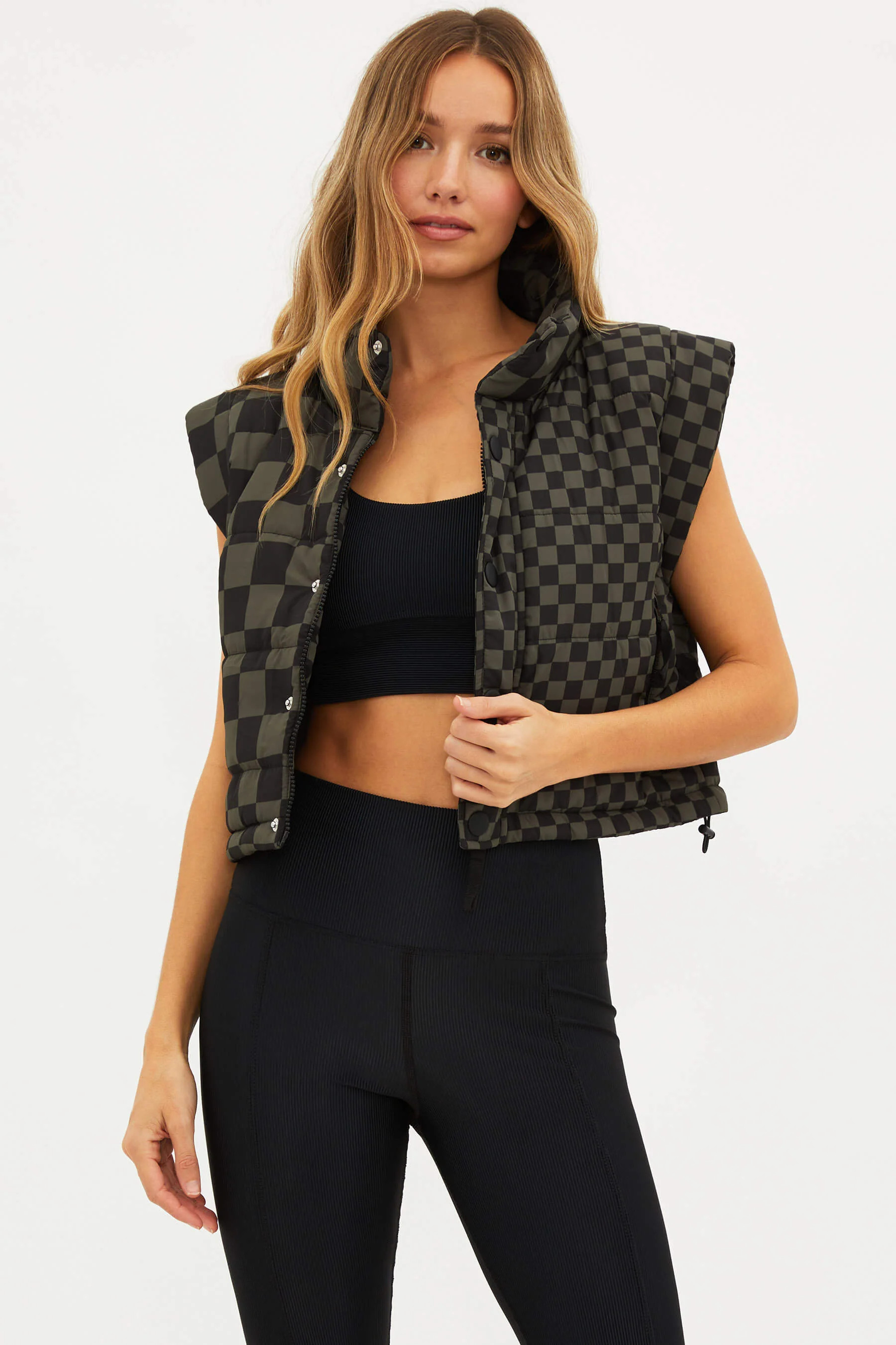 Canyon Puffer Vest Olive Check | Beach Riot