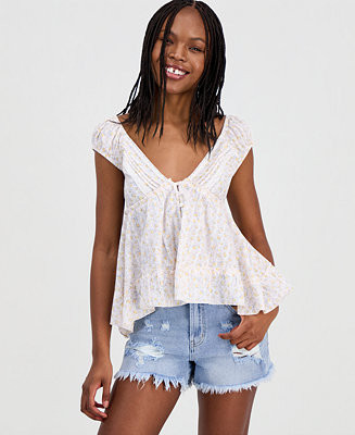 Self Esteem Juniors' Lace-Inset Peasant Top - Macy's | Macy's
