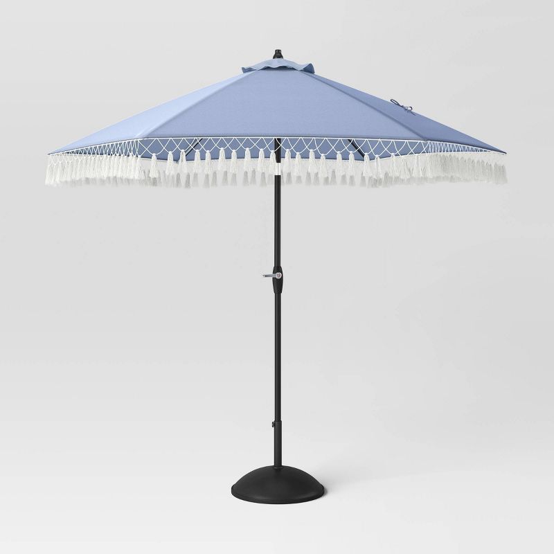 7.2' x 7.2' Patio Market Umbrella with Fringe Chambray - Black Pole - Opalhouse™ | Target