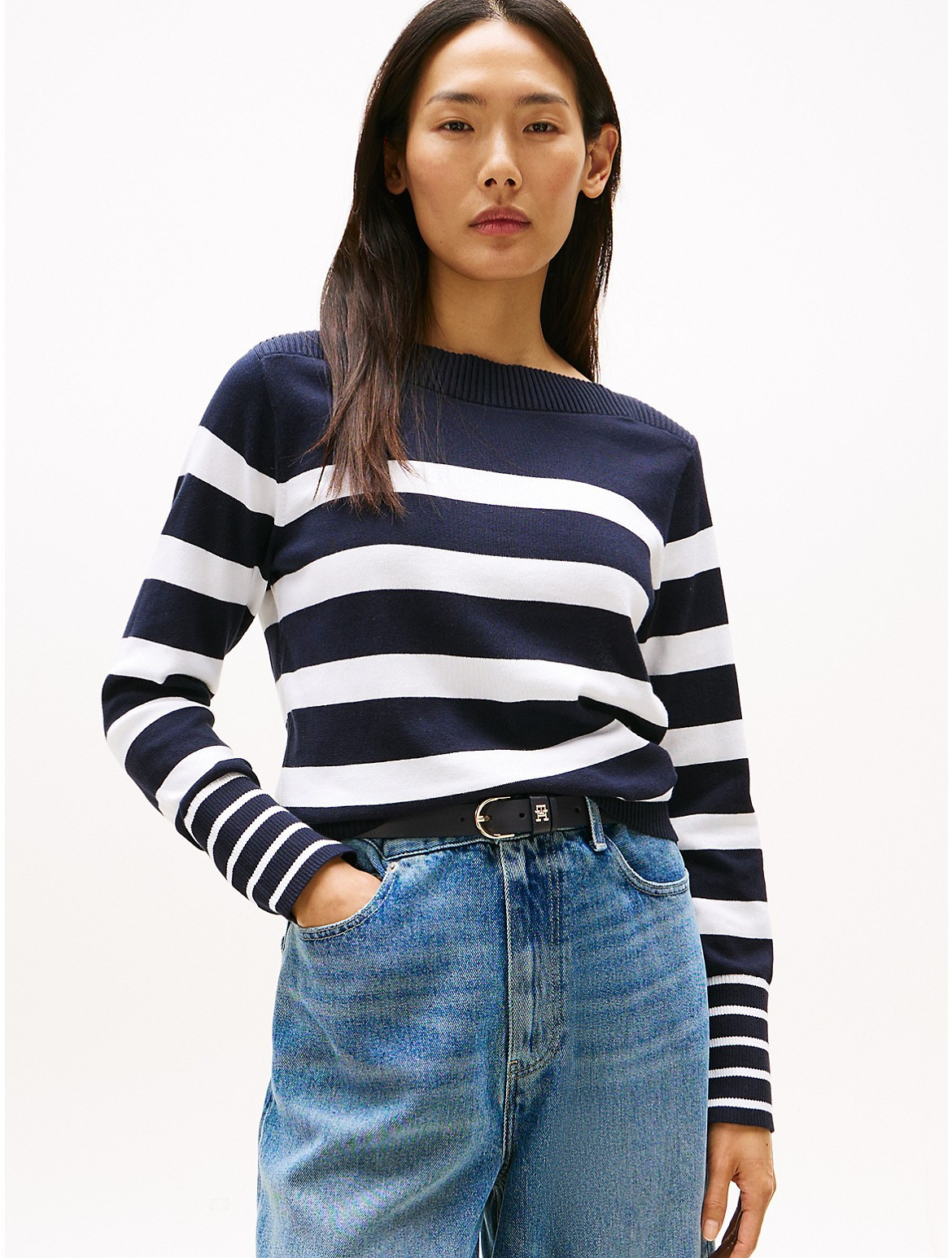 Tommy Hilfiger Women's Stripe Boatneck Sweater - Navy - XS | Tommy Hilfiger (US)