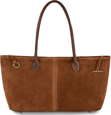 Italian Genuine Suede Tote Bag for Women, Medium Slouchy Purse (Brown) | Amazon (US)