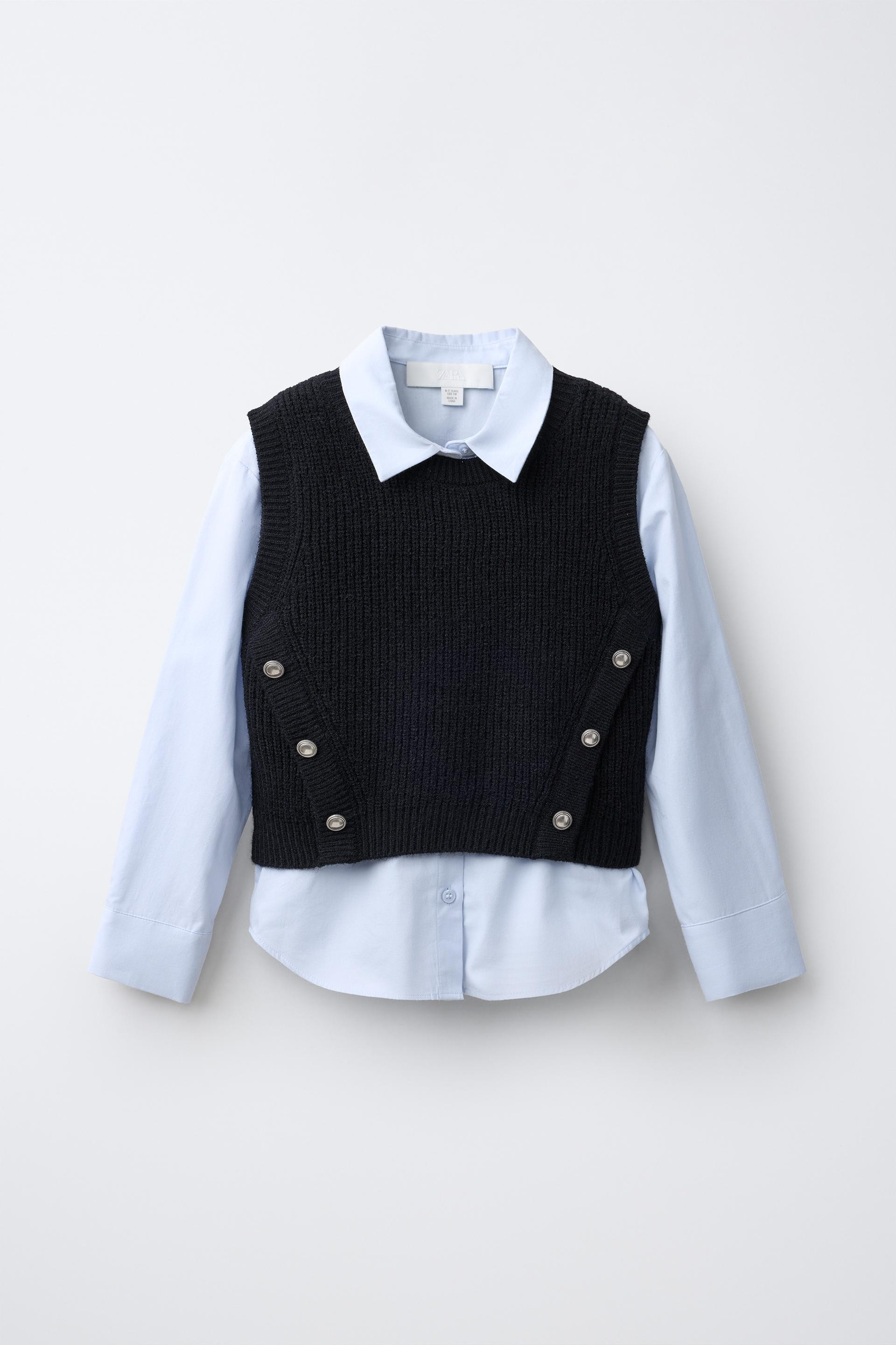 Zara - Layered Shirt With Knit Vest And Button Detail - Oyster-White - 6-7 Years (48,0 Inches) - Kids | Zara US