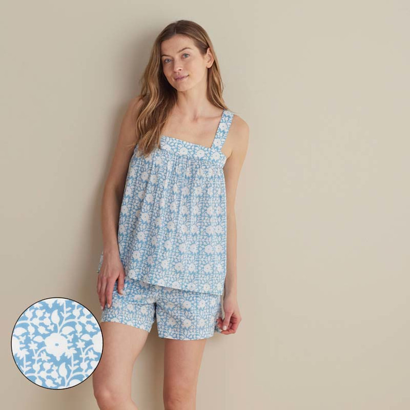 Printed Voile Women's Babydoll Shorts Set - Blue, Size 2XL, Cotton | The Company Store | The Company Store