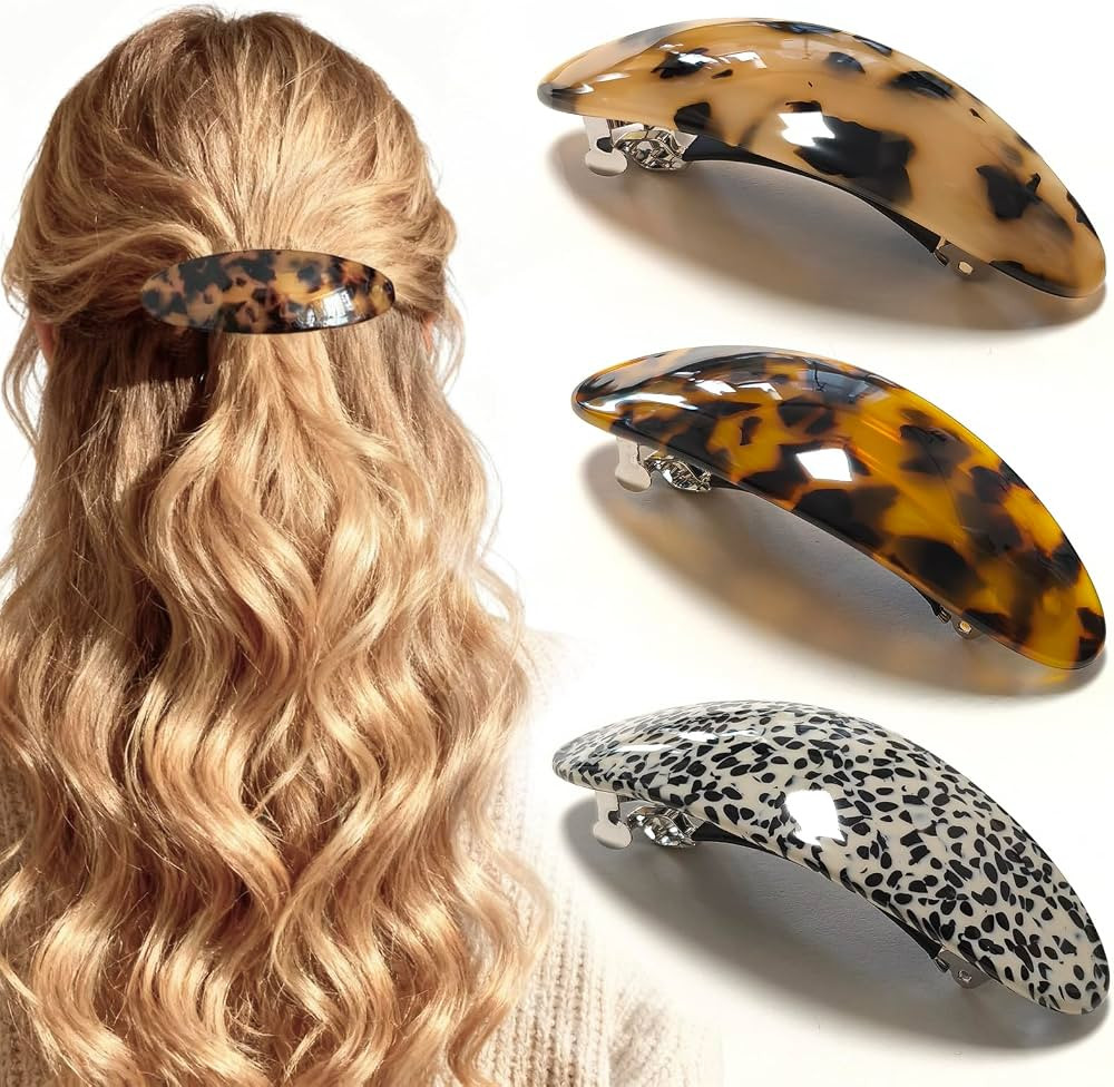 Hair Barrette for Women Large Vintage Acetate Oval Tortoise Not Easy to Break French Hair Clips f... | Amazon (US)