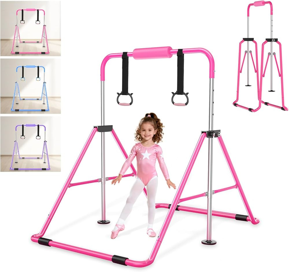 Safly Fun Gymnastics Bar for Kids 3-9, Foldable & Adjustable 35"-51", Supports 141Lbs with Pad, E... | Amazon (US)