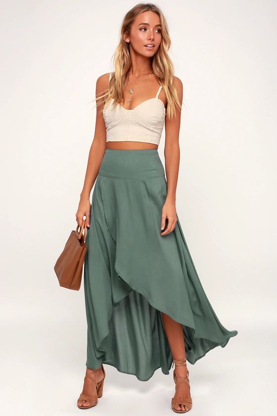 Ambrosio Dark Sage Green High-Low Maxi Skirt | Lulus (US)