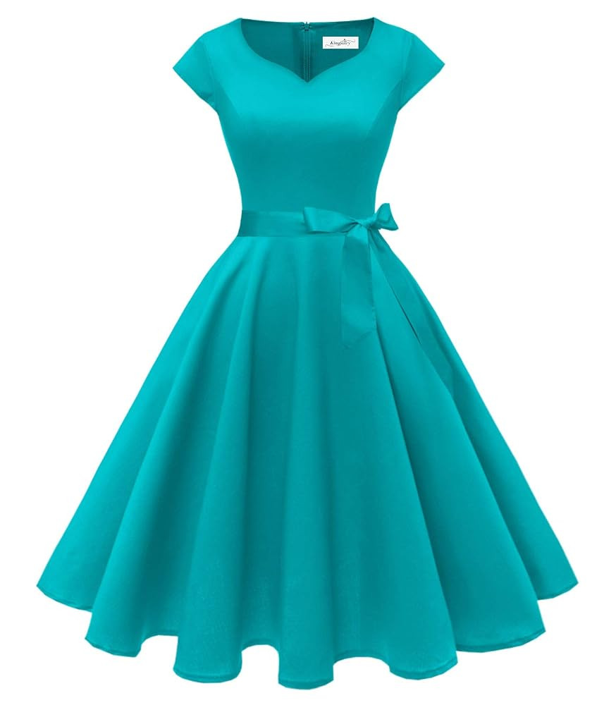 Kingfancy Women Vintage 1950s Dress Retro Cocktail Party Swing Dresses with Cap Sleeves | Amazon (US)