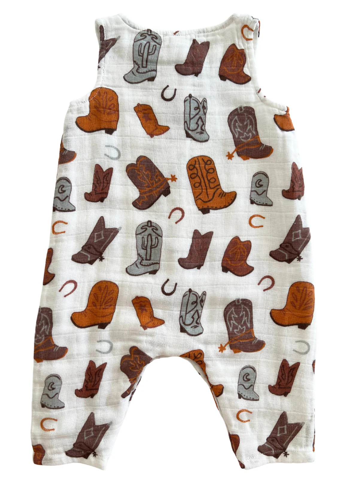 Muslin Sleeveless Romper, Cowboy Boots | SpearmintLOVE