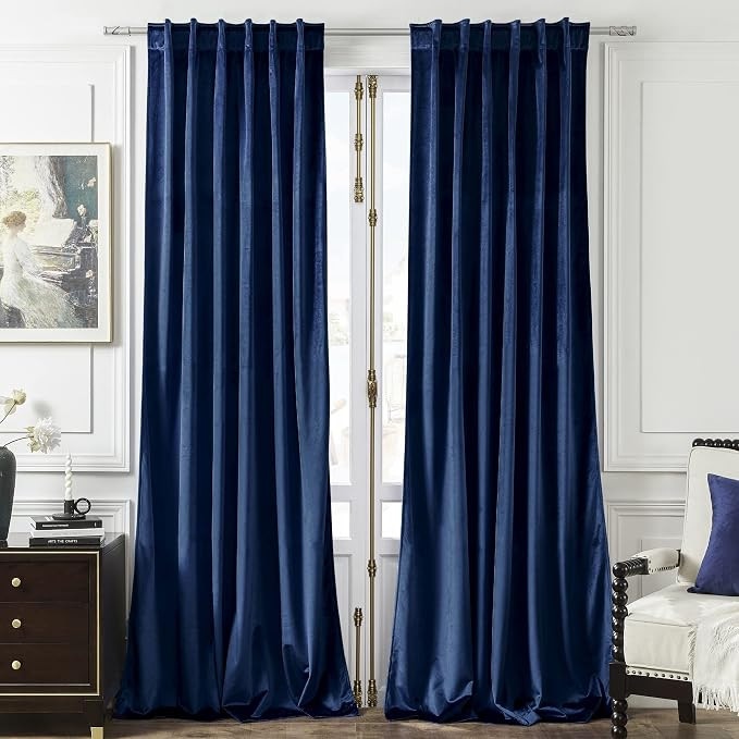 Timeper Blue Velvet Curtains Drapes - Soft Velvet Navy Blue Curtain Panels Blackout Thermal Insul... | Amazon (US)