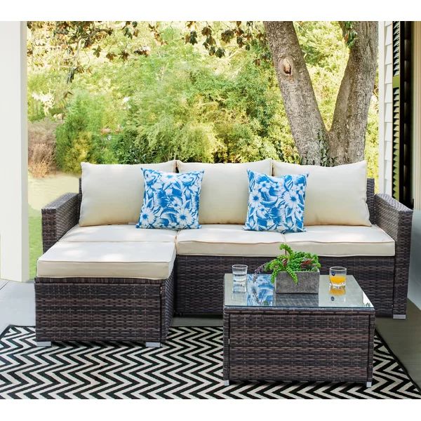 Don 3 Piece Rattan Sectional Seating Group with Cushions | Wayfair North America