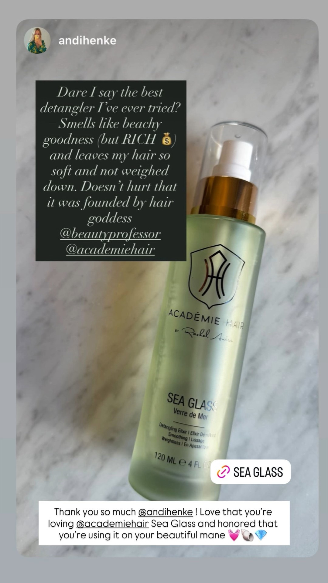 Thank you so much @andihenke ! Love that you’re loving @academiehair Sea Glass and honored that you’re using it on your beautiful mane 💓🐚💎