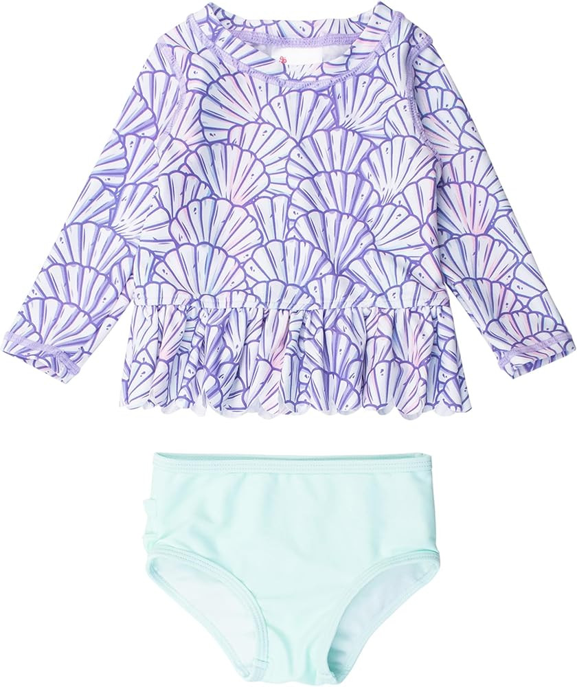 RuffleButts Baby/Toddler Girls Scalloped Long Sleeve Rash Guard 2-Piece UPF50+ Sun Protected Swim... | Amazon (US)