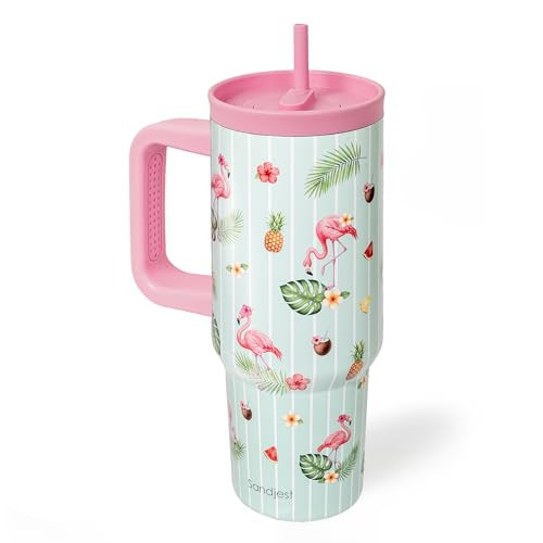 SANDJEST Tropical Stainless Steel Locking Lid Silicone Straw Tumbler with Handle 40oz, Insulated Stainless Steel Travel Cup for Women Girls Friends, Gift Idea for Birthday Vacation | Amazon (US)