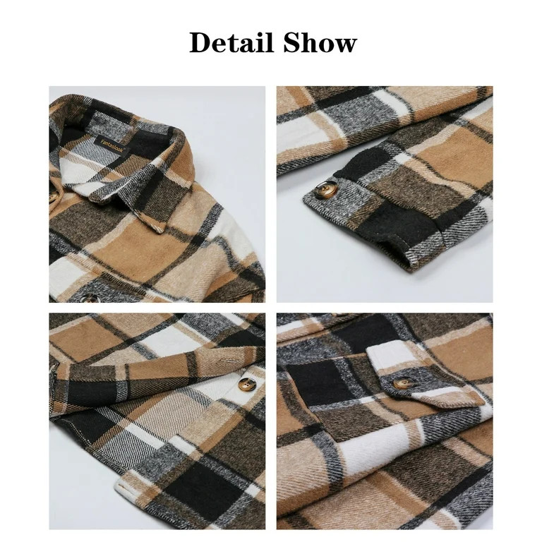 Fantaslook Flannel Shirts for Women Button Up Plaid Shirt Long Pocketed Shacket Jacket Coat | Walmart (US)