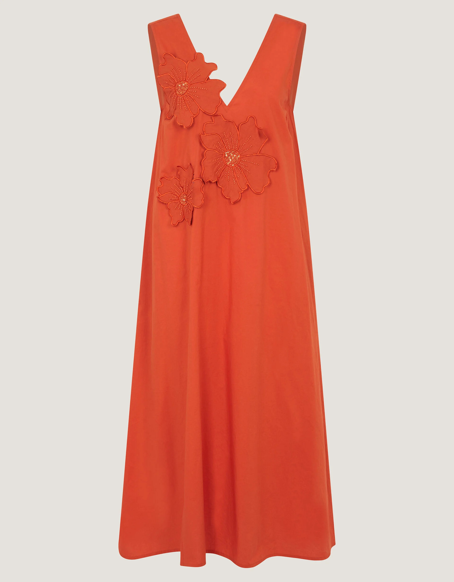 Rosalie Floral Appliqué Cotton Midi Dress Orange | Monsoon (UK)