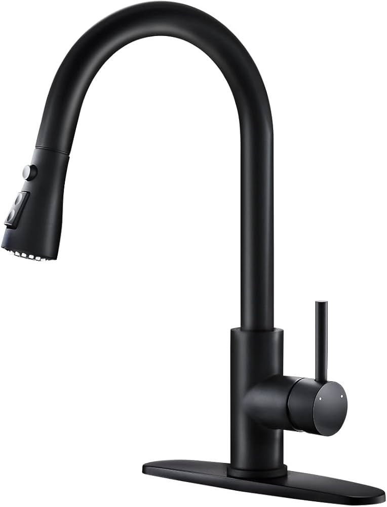 Black Kitchen Faucets with Pull Down Sprayer Kitchen Sink Faucet with Pull Out Sprayer Single Hol... | Amazon (US)