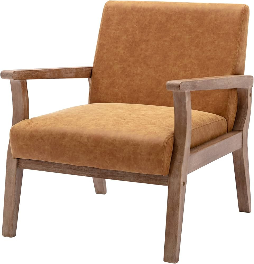 RIVOVA Mid Century Modern Faux Leather Accent Chair, Comfy Living Room Chairs Single Lounge Chair... | Amazon (US)