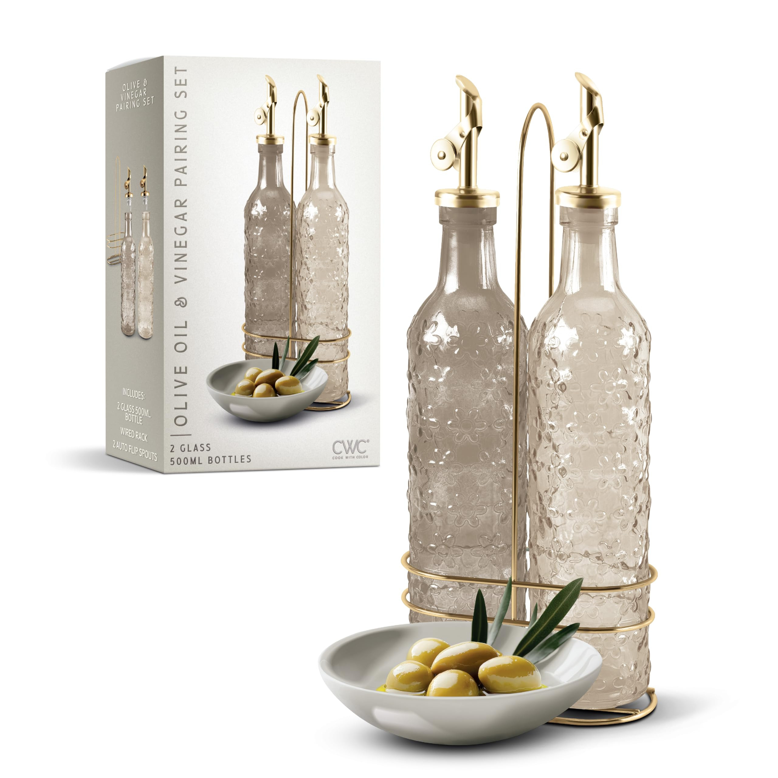 COOK WITH COLOR Glass Olive Oil Bottle Dispenser - 2 Pack- 17oz Oil and Vinegar Cruet - Olive Oil... | Amazon (US)